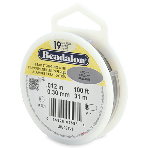 19 Strand Stainless Steel Bead Stringing Wire - .012 in (0.30 mm) -  100 ft (31 m) - Bright - JW09T-1