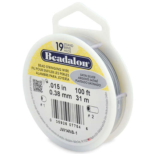 19 Strand  Bead Stringing Wire -  .015 in (0.38 mm) - 100 ft (31 m) - Satin Silver - JW14NS-1