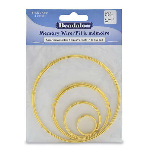 Memory Wire, Round, 4 Assorted Sizes, Gold Color, 0.5 oz (14 g) - Gold Plated - 347A-199