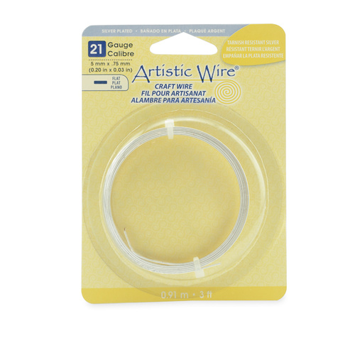 21 Gauge Flat Wire - 5 mm x .75 mm (0.20 in x 0.03 in) - 3 ft (.91 m) - Silver Plated, Tarnish Resistant Silver - AWB-21F5-S10-03