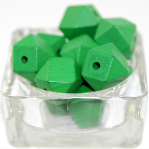 20mm Polyhedron Faceted Square Hinoki Wood Beads - Green - 8 Piece Bag