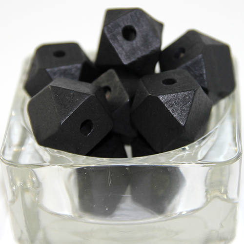 20mm Polyhedron Faceted Square Hinoki Wood Beads - Black - 8 Piece Bag