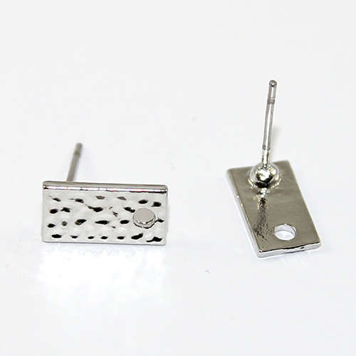 Hammered Rectangle Stud Earrings - Pair - Antique Silver