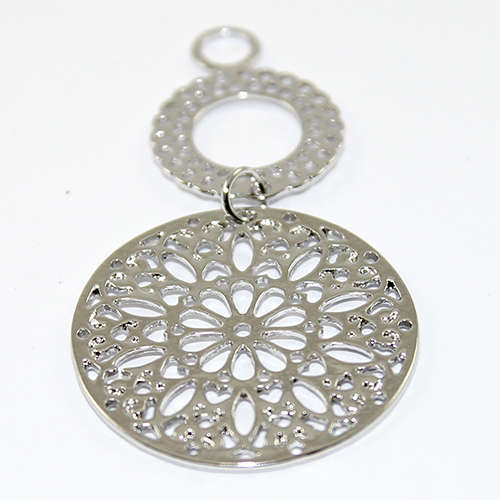 Double Drop Round Mandala Pendant - Antique Silver