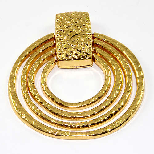 63mm Tri Circle Hammered Pendant - Bright Gold