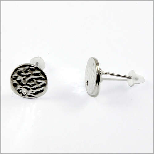 Hammered Round Stud Earrings - Antique Silver