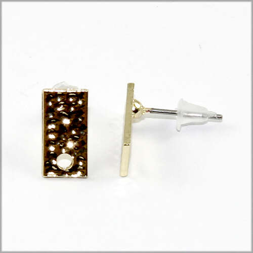 Hammered Rectangle Stud Earrings - Bright Gold