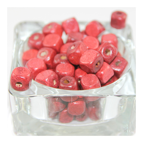 Cube Wooden Bead - Red - 50 Piece Bag
