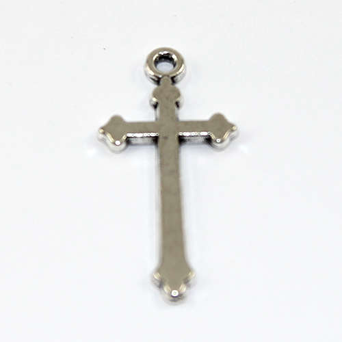 14mm x 28mm Scalloped Cross Charm - Antique Silver