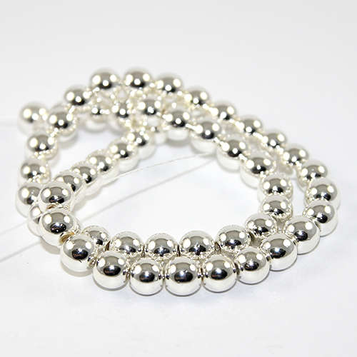 8mm Electroplated Hematite Beads - 38cm Strand - Silver