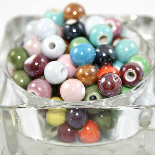 10mm Pearlized Handmade Porcelain Beads - Mixed Colours - Bag of 10