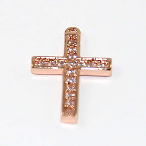 15mm x 10mm Micro Pave Cross Charm - Rose Gold
