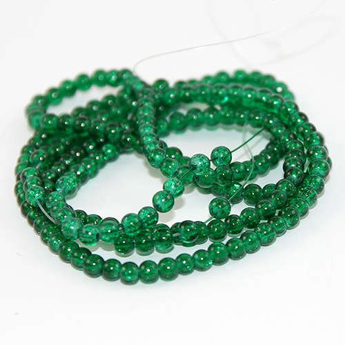 4mm Crackle Glass Beads - 78cm Strand  - Emerald