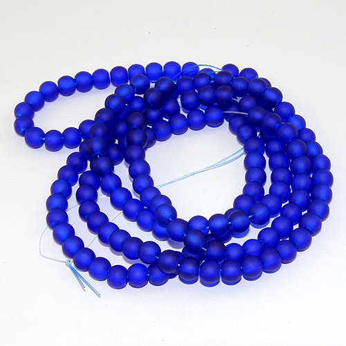 6mm Frosted Glass Beads - 78cm Strand - Blue