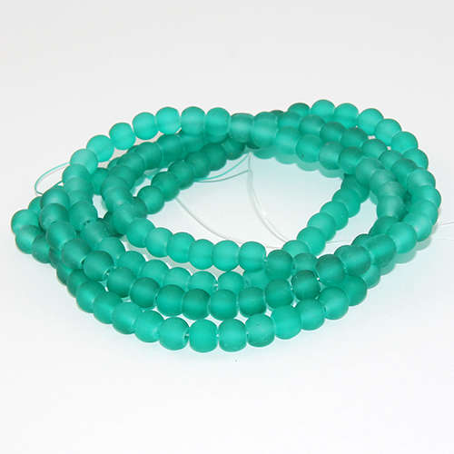 6mm Frosted Glass Beads - 78cm Strand - Sea Green