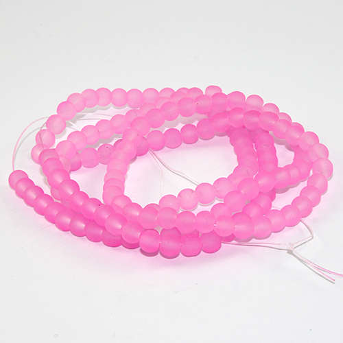 6mm Frosted Glass Beads - 78cm Strand - Light Neon Pink