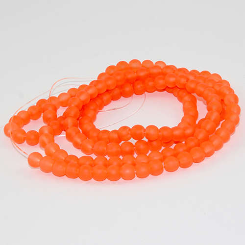6mm Frosted Glass Beads - 78cm Strand - Orange
