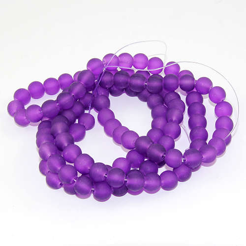 8mm Frosted Glass Beads - 78cm Strand - Purple