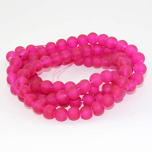 8mm Frosted Glass Beads - 78cm Strand - Fuchsia