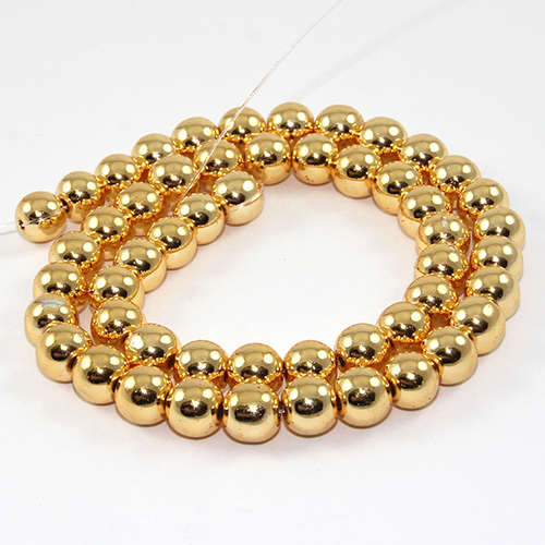 8mm Electroplated Hematite Beads - 38cm Strand - Gold