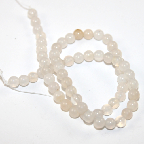 6mm Natural Striped Agate Round Beads - 38cm Strand - White