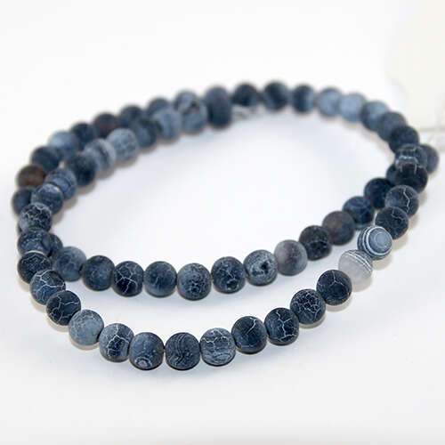 6mm Natural Frosted Agate Beads - 38cm Strands - Black
