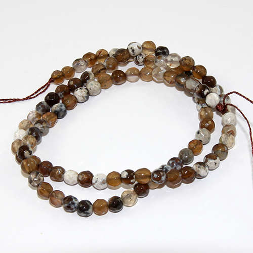 4mm Faceted Natural Agate Round Beads - 38cm Strand - Caramel