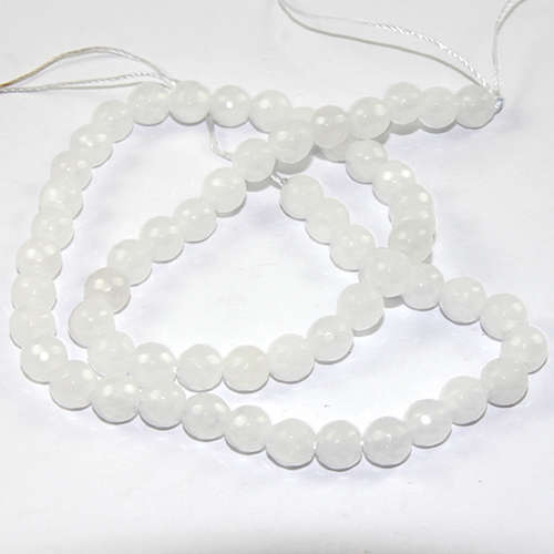 6mm Faceted Round Glass Beads 38cm Strand - White