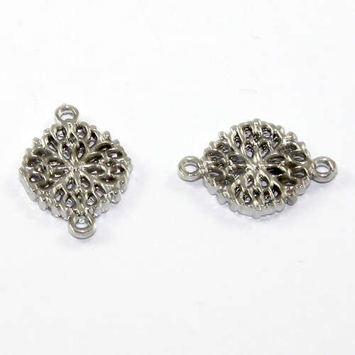 13mm Round Carved Flower Connector - Antique Silver