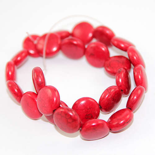 16mm x 6mm Flat Round Dyed Turquoise Beads - 38cm Strand - Red