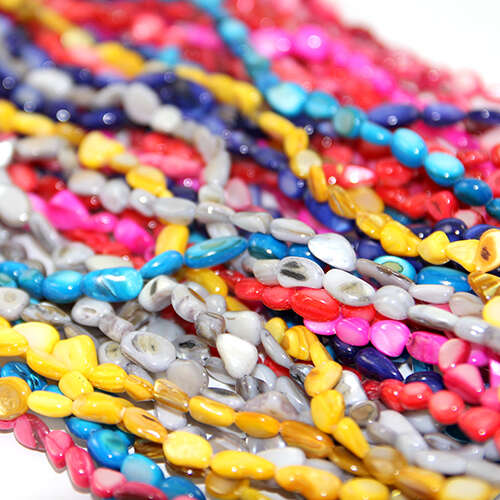 5mm-7mm Flat Round Shell Beads - Dyed - 86cm Strand - Mixed Colours