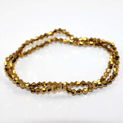 4mm Glass Bicone Beads - 45cm Strand - Metallic Gold
