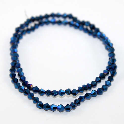 4mm Glass Bicone Beads - 45cm Strand - Metallic Blue