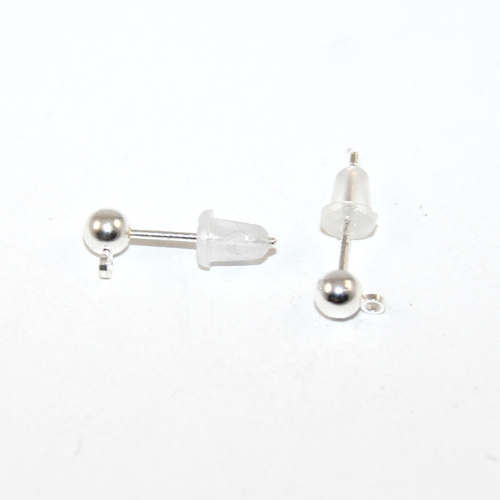 4mm Brass Ball Post with Drop - Pair - Silver
