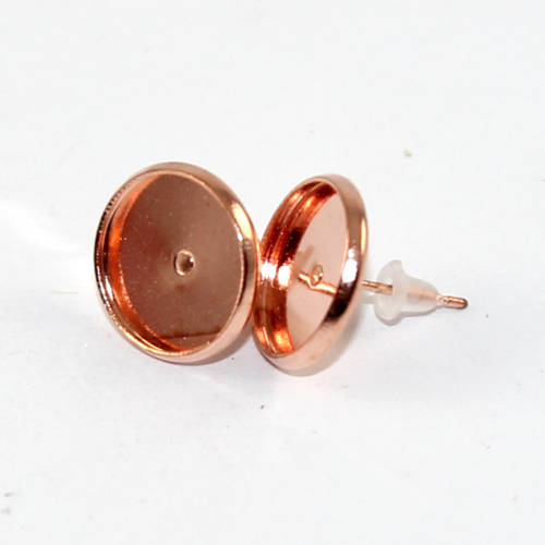 12mm Cabochon Setting Ear Studs - Pair with Rubber Backs - Rose Gold