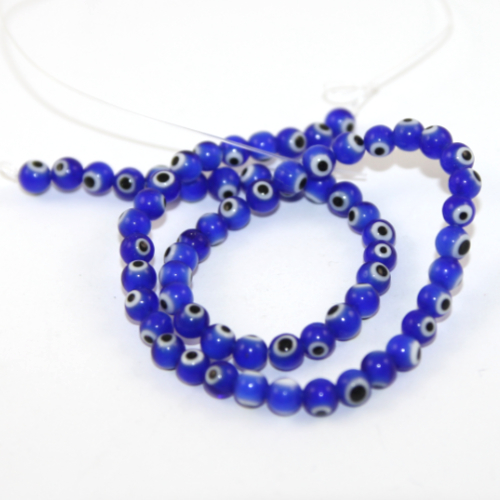 6mm Evil Eye Round Handmade Lampwork Beads - 35cm Strand - Blue