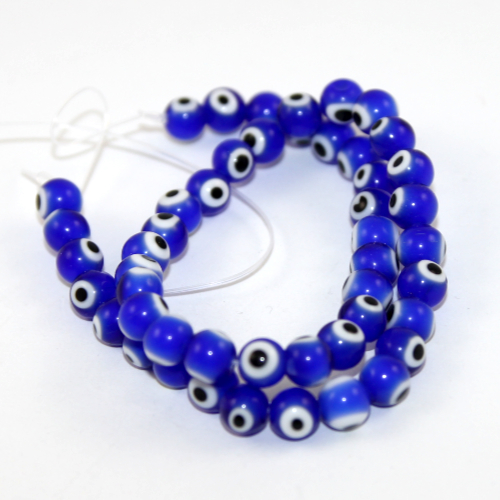 8mm Evil Eye Round Handmade Lampwork Beads - 35cm Strand - Blue