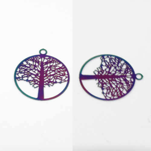 20mm Tree of Life - 201 Stainless Steel Filigree Charm - Rainbow - 2 Pieces