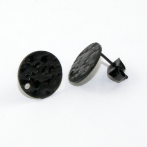 12mm Round Textured 304 Stainless Steel Drop Stud with Butterfly Back - Pair - Black