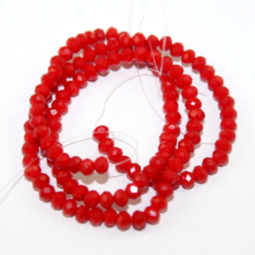 3mm x 4mm Opaque Glass Rondelle - 38cm Strand - Red