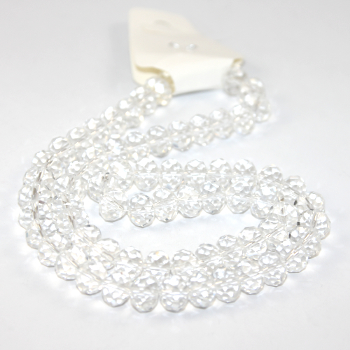 8mm x 12mm Glass Rondelle - 45cm Strand - Clear
