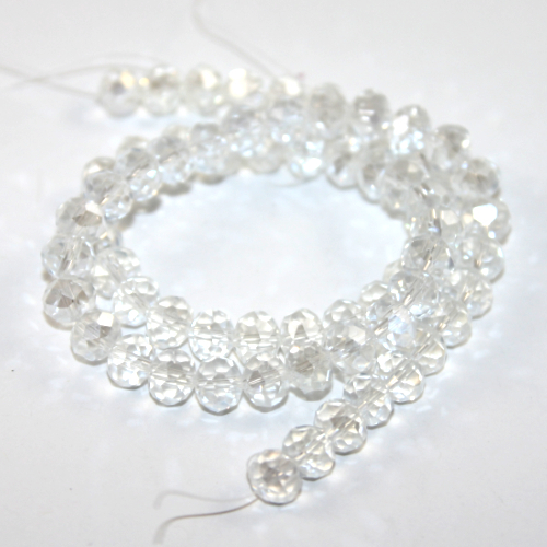 6mm x 8mm Transparent Glass Rondelle - 38cm Strand - Clear AB