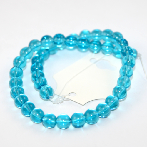 8mm Round Glass Beads - 30cm Strand - Turquoise Blue