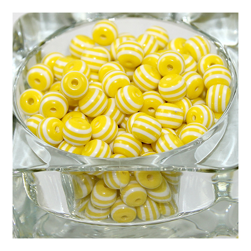 Striped Resin 8mm Bead - White & Yellow - 100 Piece Bag