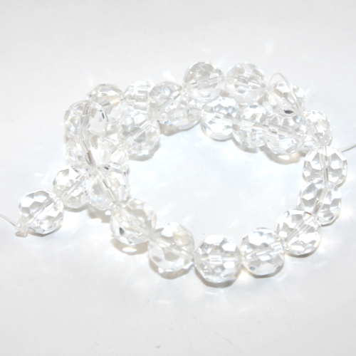 14mm Faceted Glass Bead - 30cm Strand - Clear