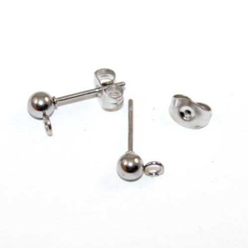 4mm 304 Stainless Steel Ball Post with Drop - Pair - Front Facing Loop & Butterfly Backs