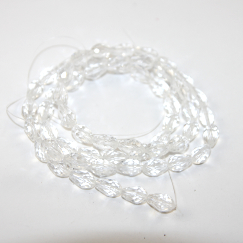11mm x 8mm Faceted Glass Drop Bead - 70cm Strand - Clear