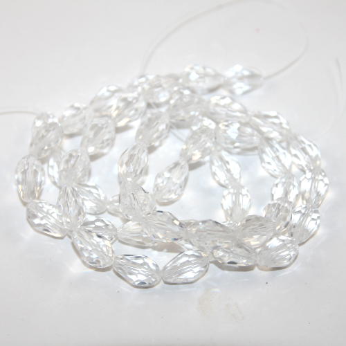 15mm x 10mm Faceted Glass Drop Bead - 77cm Strand - Clear