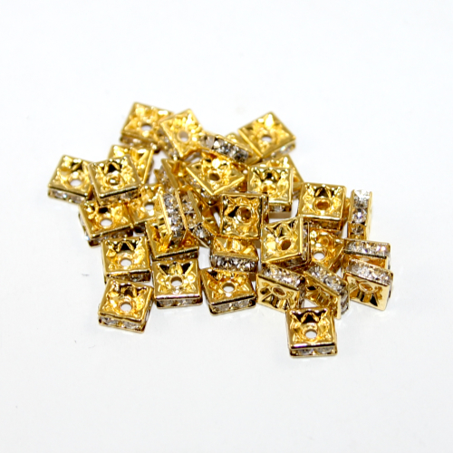 6mm Brass Square Rondelle - Crystal - Gold