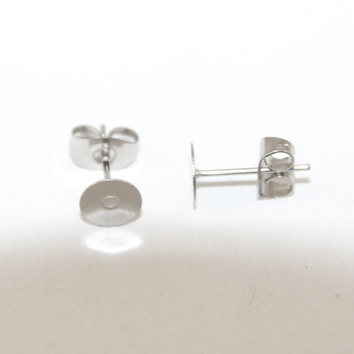 6mm Flat Pad Stud Earring - 316 Surgical Steel - Pair with Butterfly Backs
